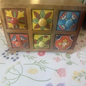 Wooden Apothecary Cabinet 6 Drawer Porcelain Spice cabinet.